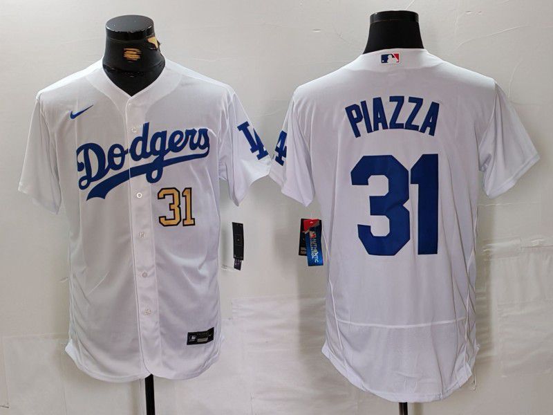 Men Los Angeles Dodgers 31 Piazza White Elite 2024 Nike MLB Jersey style 4
